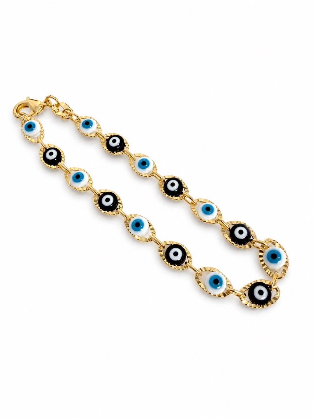 14k Gold Filled Blue & Black Evil Eye Link Bracelet